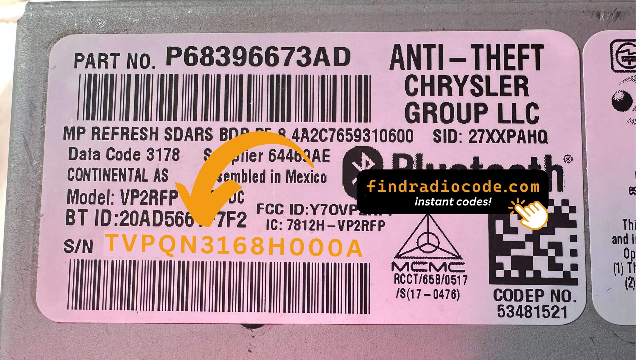 Uconnect 8.4 VP2RFP UJM anti theft unlock using serial number